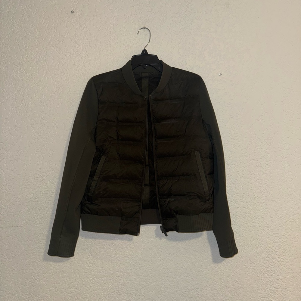 Lululemon Reversible Scuba Down Bomber Jacket in Dark Olive